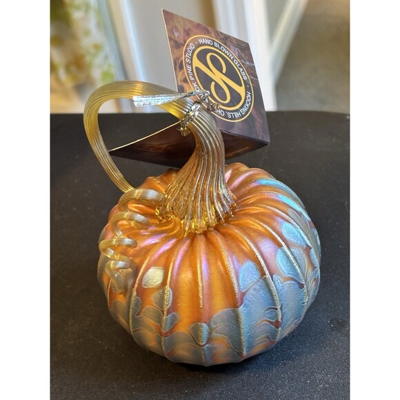 Jack Pine Hand Blown Glass Pumpkin Artisan Crafted Glass Pumpkin Unique Glass - Picture 8 of 12